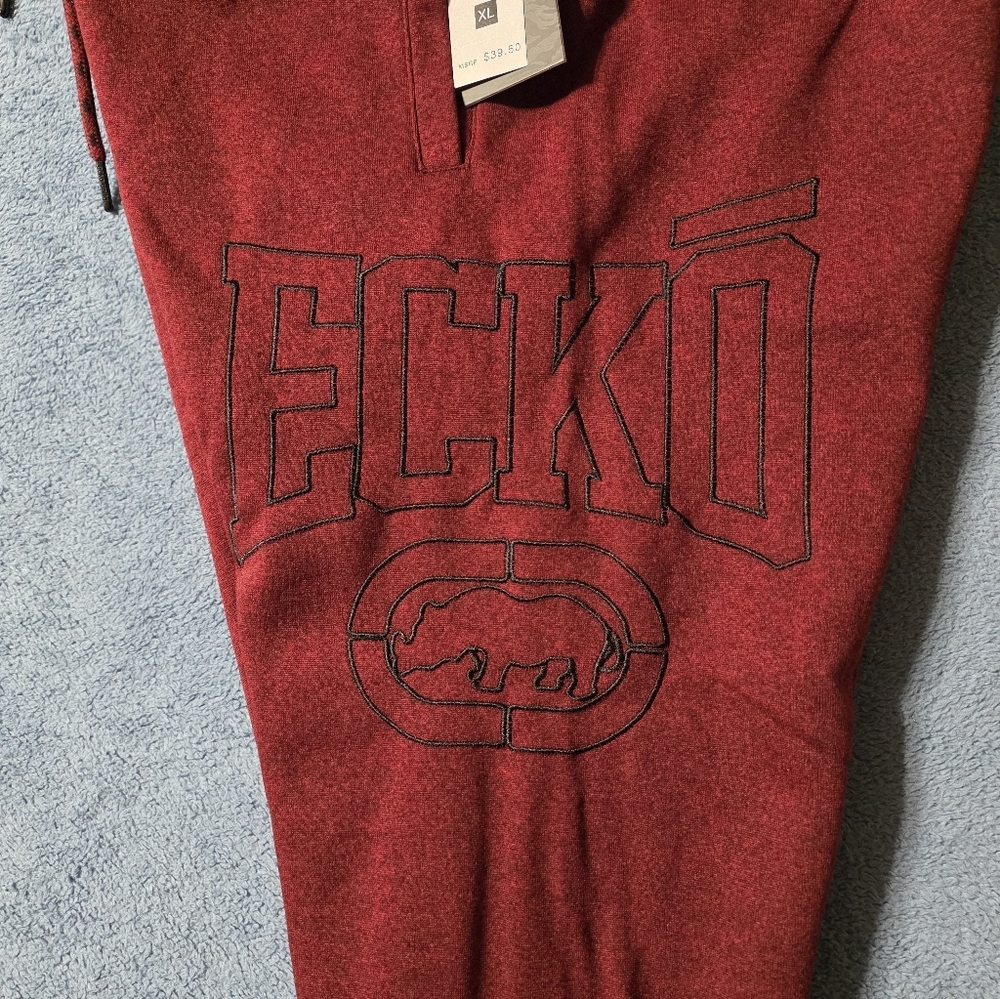 Ecko Unltd Men's XL Sweatpants Maroon Red Black Embroidered Logo Fleece Jogger - Picture 6 of 9